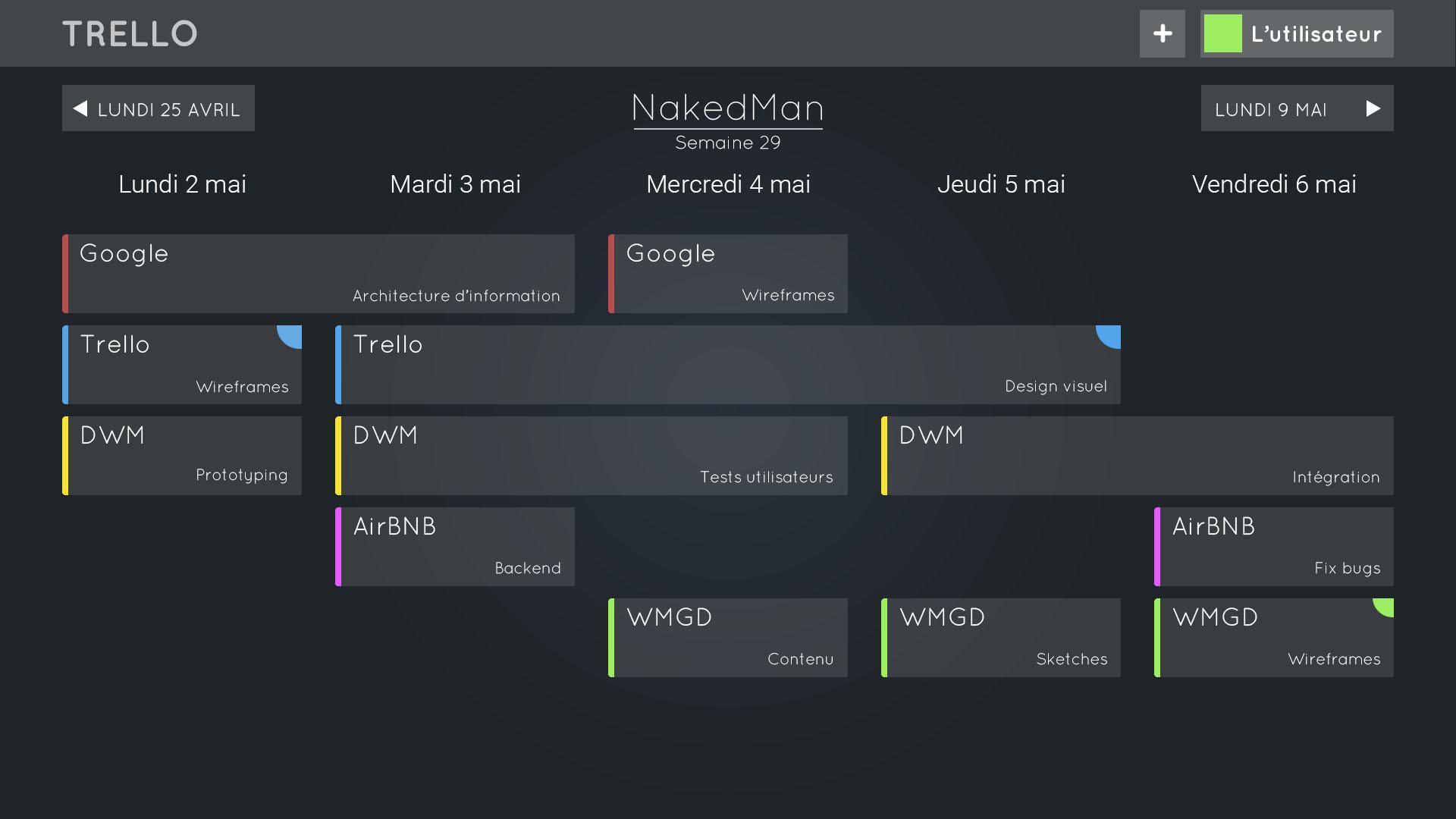 Vue calendrier de notre version de Trello