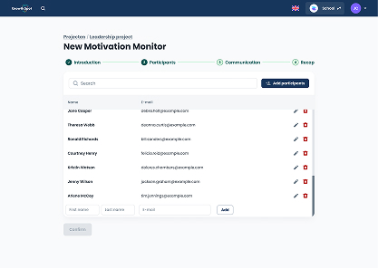 Step 3 of the redesigned form flow, showing the filled in participants list with add, edit, delete options