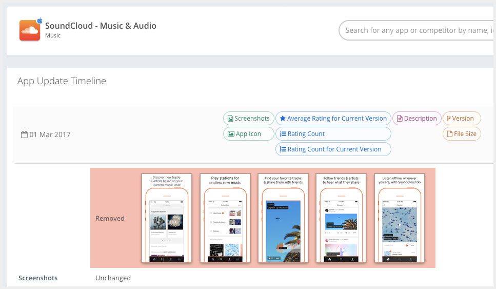 Screnshot of a competitor, showing their version of the timeline at the time. Only one app is visible at a time.