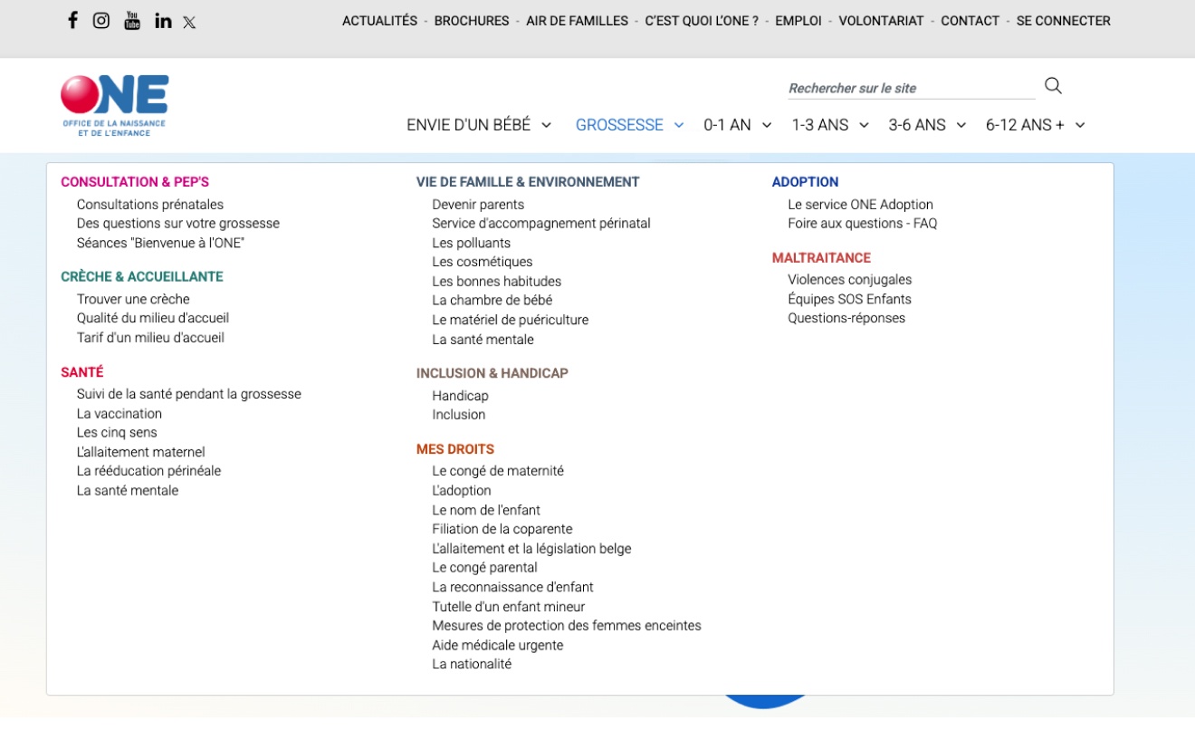The old navigation: the main entries are the stages, and for each of them, there a list of themes with subages under them, making it a 46 items menu.